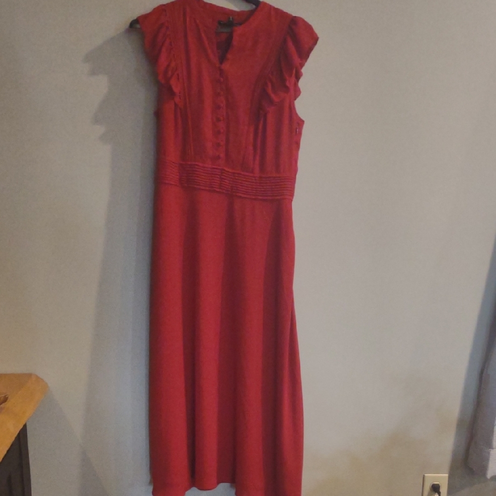 NWT Banana Republic Women's 6 Rustic Red Lined Maxi Dress with Ruffle Sleeves